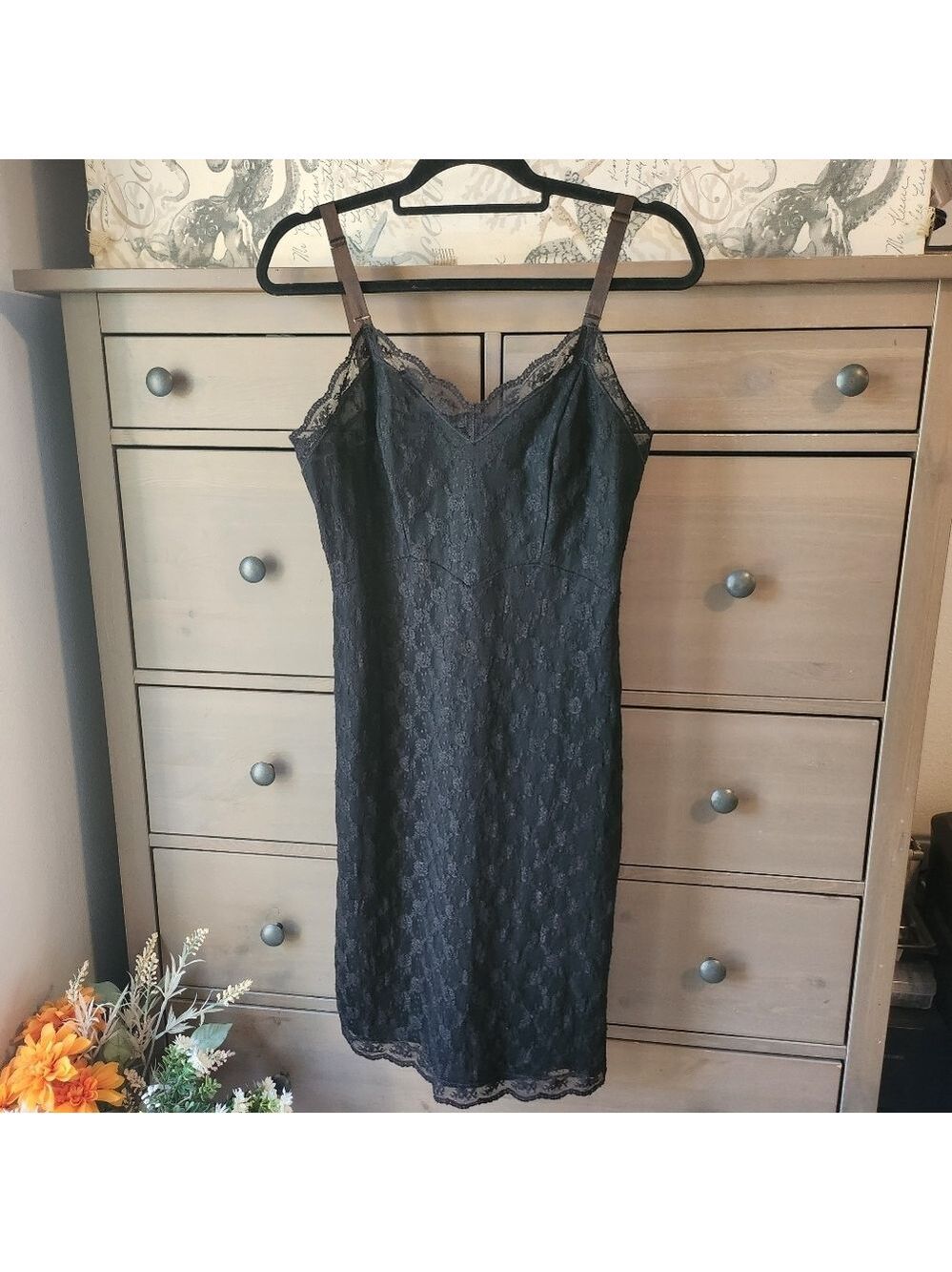 Vintage 1950s Youth Form Black Lace Full Slip – Size 36 – Nylon – ILGWU Union